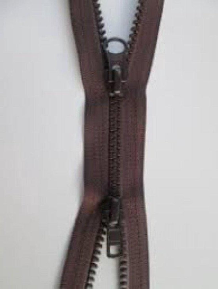 YKK DUBBEL DEELBARE RITS, Bruin, 90CM, BLOKTANDJES, PER STUK.