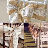 Retro - Vintage Jute Stof / Lint & Kant t.b.v. strik - Decoratie stoel / tafel Bruidspaar | Tafelloper - Tafel versiering - Sjerp Wedding - Bruiloft | Vintage - Huwelijk - Geboorte