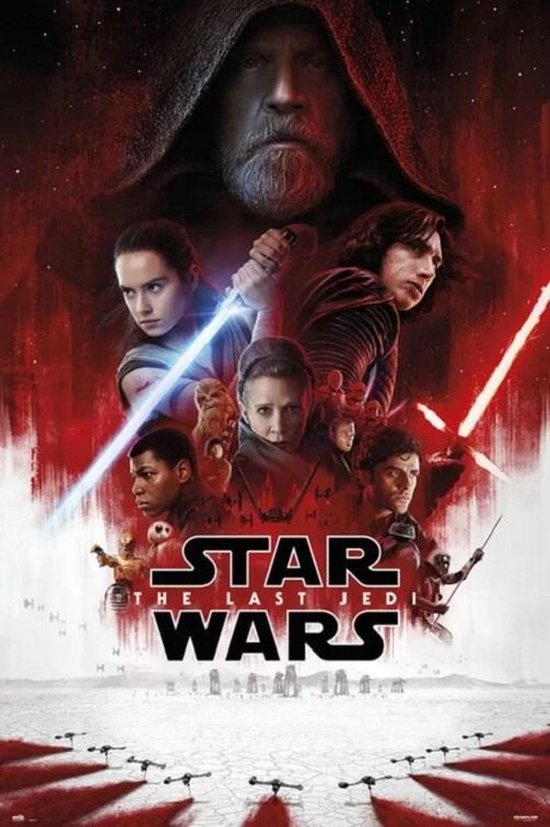 Peinture sur toile Star Wars 'Les Derniers Jedi' - 60x90 cm - Cadre en bois - Sabre laser Star wars - Rouge