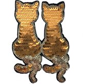 Poes Poezen Kat Katten Reversible Paillette Strijk Embleem Patch Goud Zilver 8.6 cm / 12 cm / Goud Zilver