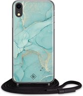 iPhone XR hoesje met koord - Marmer mint groen | Apple iPhone XR crossbody case | Zwart, Transparant | Marmer