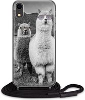 iPhone XR hoesje met koord - Lama cool hipster | Apple iPhone XR crossbody case | Zwart, Transparant | Geen opdruk