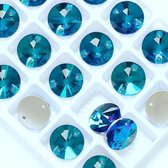 Opnaai Glitter steentjes, Rond Glitter Blue-Zircon, Round Sew on Stone, Flatback Rhinestones Rivioli Strass ( 16 mm) 24st| Strasstenen van Glas | Glitter steentjes voor turnpakje, Ritmische p