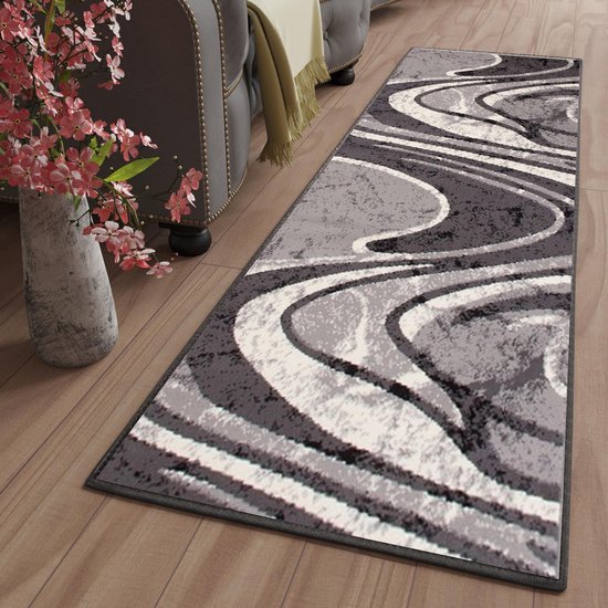 Tapiso Dream Carpet Runner Salon Chambre Gris Foncé Abstrait Moderne Atmosphérique Design' intérieur Durable Atmosphère De Vie Haute Qualité Taille - 90 x 310 cm