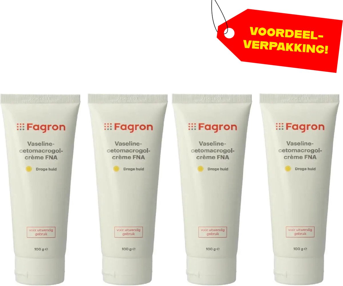 Goedkoopste 4x Fagron Cetomacrogolcrème Met 10 Vaseline & 10 Glycerine - 100 ml - Voordeelverpakking!