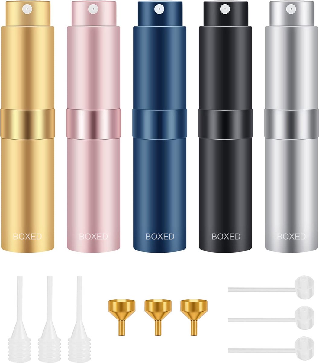 Goedkoopste Boxed Parfumverstuiver Navulbaar - 5 stuks - Mini Parfum Flesje - Parfum Verstuiver Set - Reisflesje 8 ML - Meerdere Kleuren