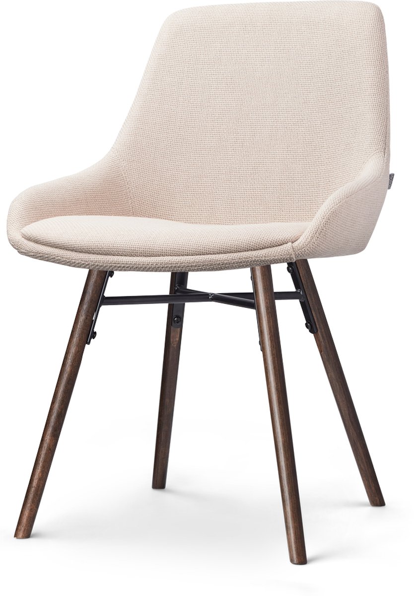 Nolon Nena-Isa Eetkamerstoel Beige - Stof - Zonder Armleuning - Houten Poten - Walnoot - Scandinavisch - Comfortabel