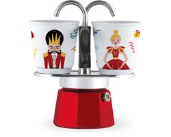 Bialetti Mini Express Nutcracker 2 Kops met 2 Espressokopjes – Limited Edition – Rode Percolator – Espresso Cadeauset