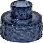HomeBound by KY | Glazen waxine- en kaarsenstandaard blauw | 6,5x6,5x5,5cm | omkeerbare kaarsenstandaard