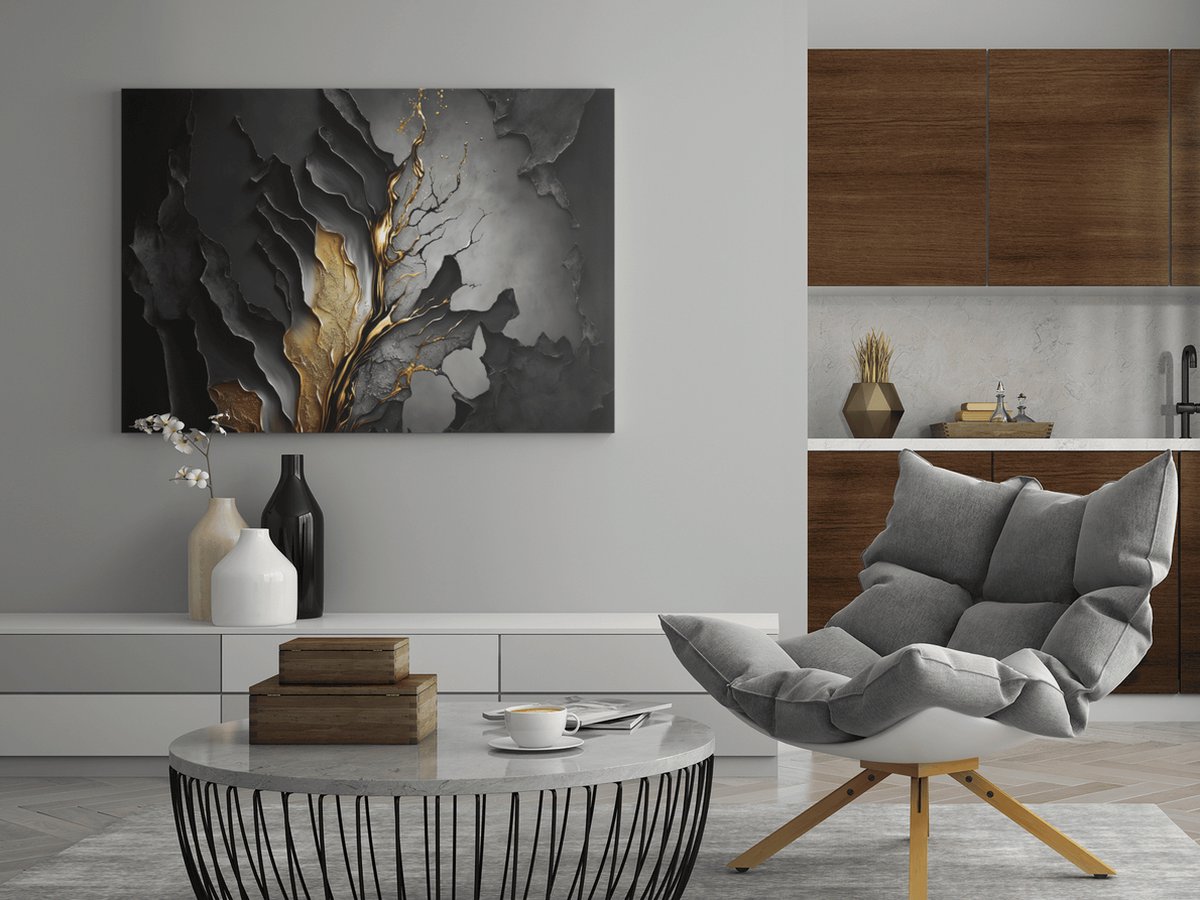 Trendex Global Canvas Schilderij - Abstract Zwart - Wall Art - Schilderijen print op canvas - 90x60x2 cm