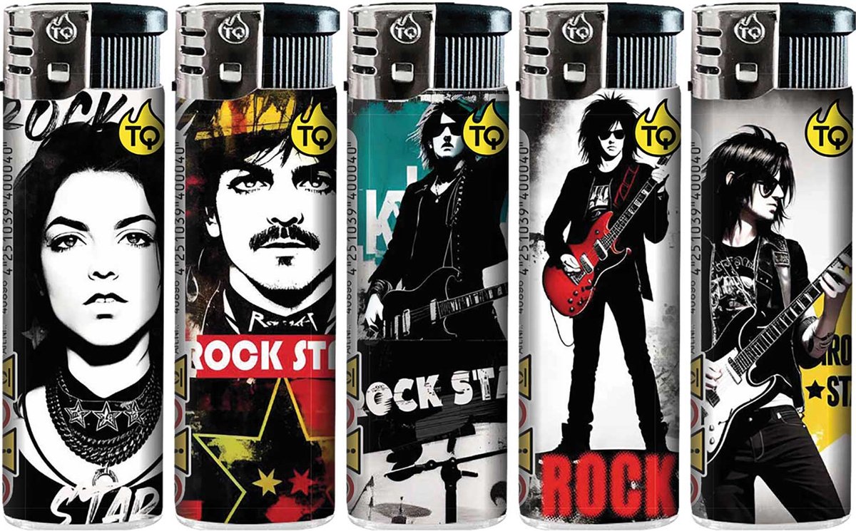 Goedkoopste Elektronische aansteker hervulbaar - Design Rock Star - Display 50 stuks - wegwerpaansteker - electronic lighter - klik aanstekers