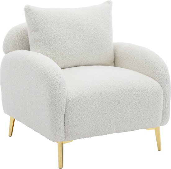 Foto: Komhtom loveseat bank fauteuil chair teddy moderne en sobere fauteuil in stof met wit vergulde metalen poten