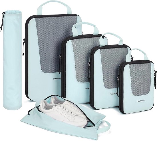BAGSMART Compression Packing Cubes Kledingtassenset, 6-Delig, Comprimeerbaar, Kubusvormige Inpakhoezenset met Waszak Voor Rugzak of Koffer, Reisorganizer, zwart