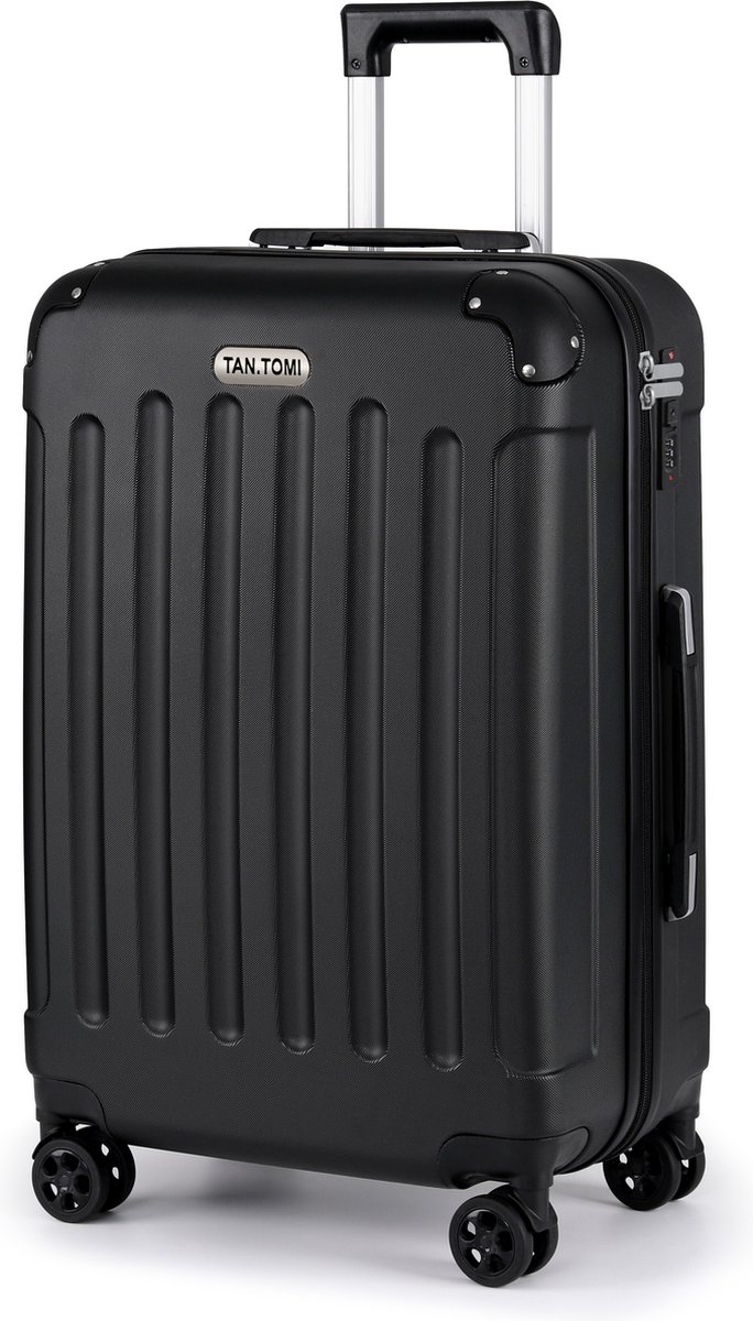 TAN.TOMI Reiskoffer Medium - 65L - Koffers -Trolley Koffer - Reiskoffer met wielen - Cijferslot - Lichtgewicht & Stevig - Zwart