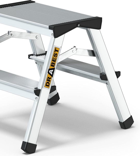 2-Traps Aluminium Dubbelzijdige Huishoudladder Capaciteit 125kg - Trapladder met Werkladderplatform - Multifunctionele Ladder 2 Treden - 39 x 41 x 20cm van EQUAL — afbeelding 4