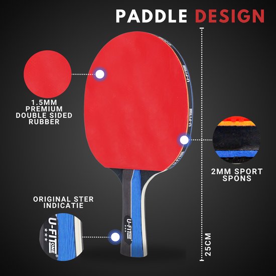 U Fit One Premium Tafeltennis Set - 4 Batjes Met Opbergtas, 3 Star Pingpong Rackets Voor Binnen En Buiten U Fit One Premium Tafeltennis Set - 4 Batjes Met Opbergtas, 3 Star Pingpong Rackets Voor Binnen En Buiten