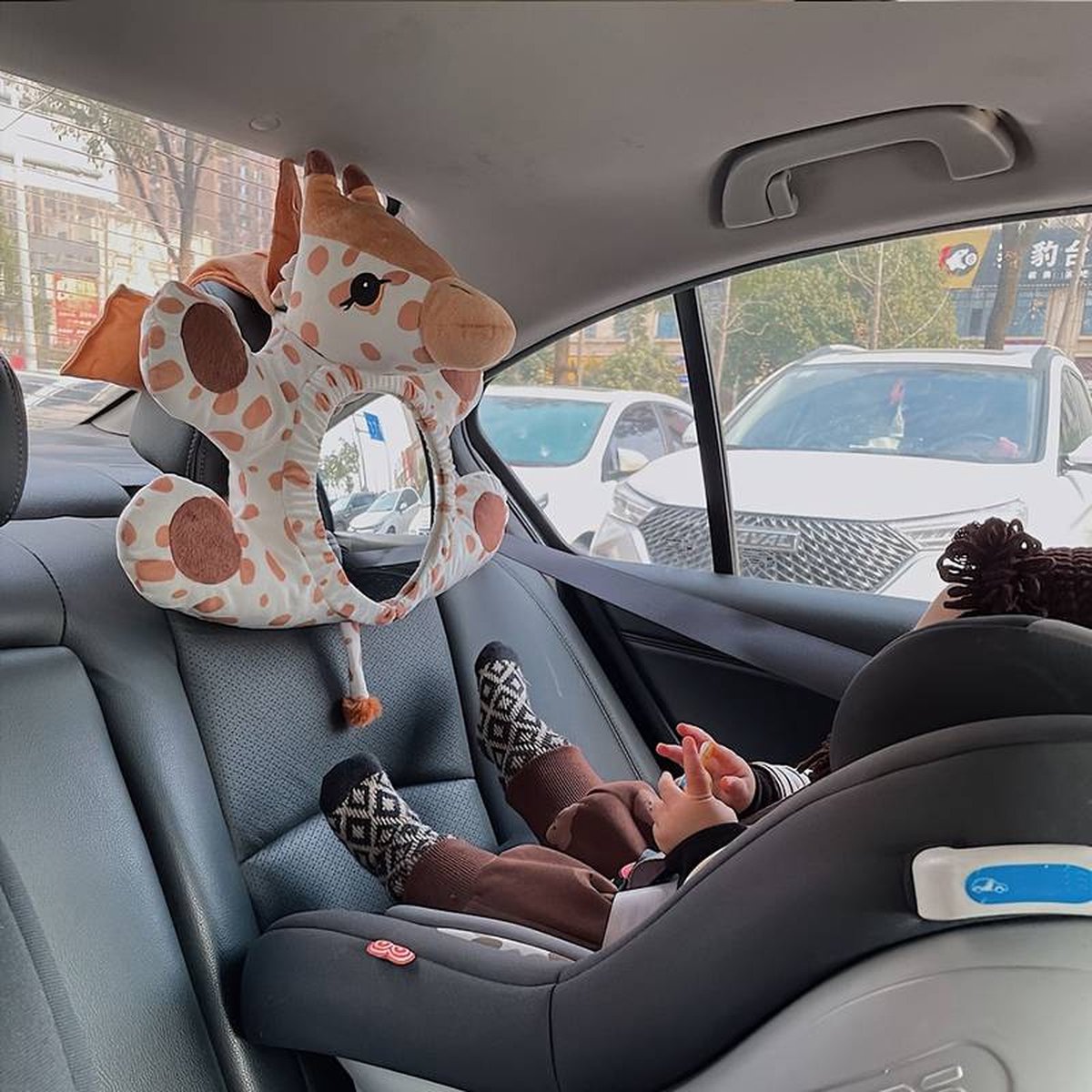 Image of Achteruitkijkspiegel auto - baby - veiligheidsspiegel - achterbank - giraff