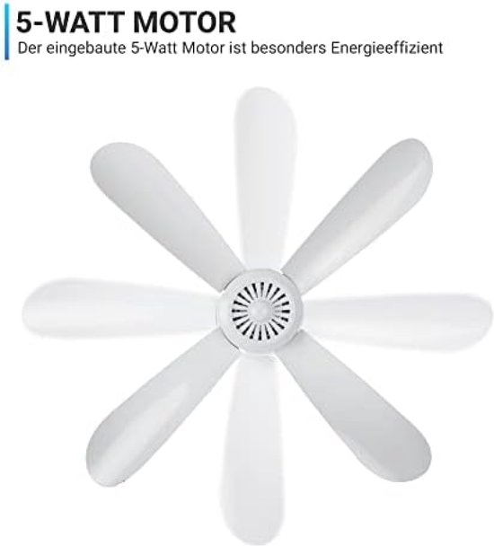 Mobiele plafondventilator met stekker en schakelaar, 220 V-240 V/5 W, diameter 40 cm, draagbare plafondventilator met hanger, energiebesparend, wit