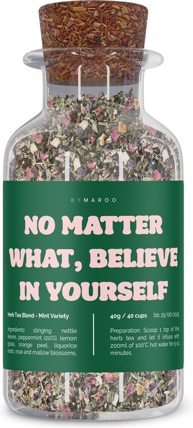 Foto: By maroo thee cadeau always believe in yourself kruidenthee in glazen theepot theedoos lief cadeau voor vrouw man motivatie zelfvertrouwen geschenkset vrouwen moeder vader vriendin zus oma mama papa