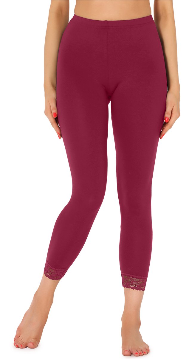 Merry Style MS-MS10-224-LE Dames Leggings met Kant - Sport - Vrijetijdsbroek - 7/8 Lengte - Viscose - Wijnrood - XXL