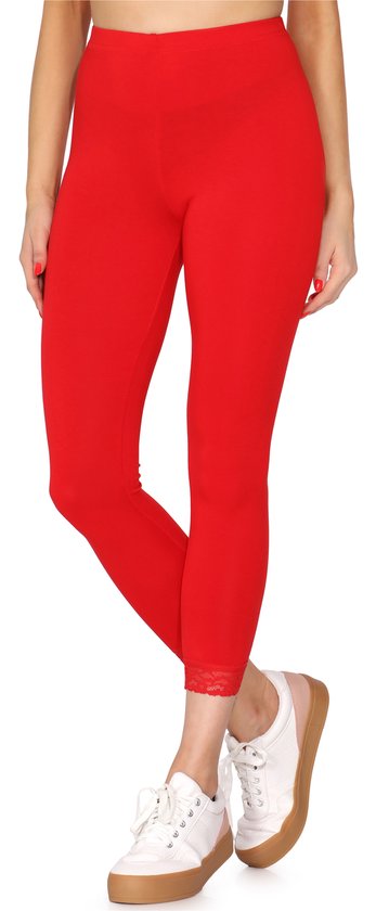 Merry Style MS-MS10-224-LE Dames Leggings met Kant - Sport - Vrijetijdsbroek - 7/8 Lengte - Viscose - Rood - M