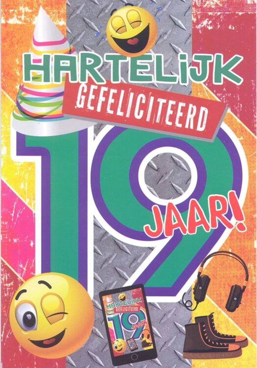 Wenskaart Hartelijk Gefeliciteerd 19 Jaar - D4300/257 - Luxe verjaardagskaart - 12x17cm - Gevouwen Wenskaart inclusief envelop - Leeftijdskaart