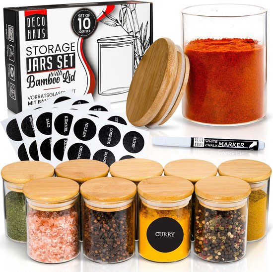 Yangbaga 14-delige glazen kruidenpotjes set - glazen potten met houten deksel met schuddeksels - specerijen & kruiden - keukenopslag & organisatie van specerijfles met deksel en labelstickers Yangbaga 14-delige glazen kruidenpotjes set - glazen potten met houten deksel met schuddeksels - specerijen & kruiden - keukenopslag & organisatie van specerijfles met deksel en labelstickers