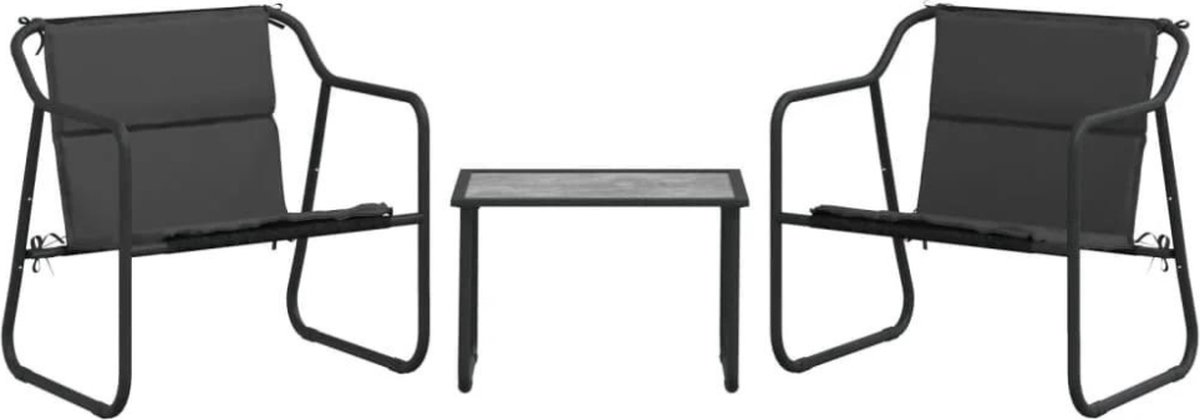 Balkonset 2 personen - Tuinset - Bistroset - Zwart - 3 delig - Tuintafel en 2 stoelen - 2 personen - Gecoat staal - Onderhoudsvrij staal