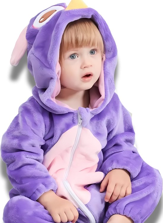BoefieBoef Uil Dieren Onesie & Pyjama voor Baby & Dreumes en Peuter tm 18 maanden - Kinder Verkleedkleding - Dieren Kostuum Pak - Paars