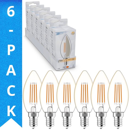 LED's Light Dimbare LED kaarslampen E14 - Helder glas - Dimbaar warm wit - 470 lm - 6PACK