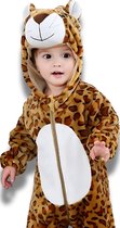 BoefieBoef Luipaard Dieren Onesie & Pyjama voor Baby & Dreumes en Peuter tm 18 maanden - Kinder Verkleedkleding - Dieren Kostuum Pak - Bruin Stippels Wit
