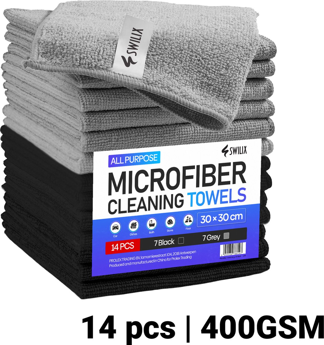 Goedkoopste SWILIX® Microvezeldoekjes - 400GSM - 14 Stuks 30 x 30 cm - Wasbaar - Schoonmaakdoekjes - Schoonmaak / Auto