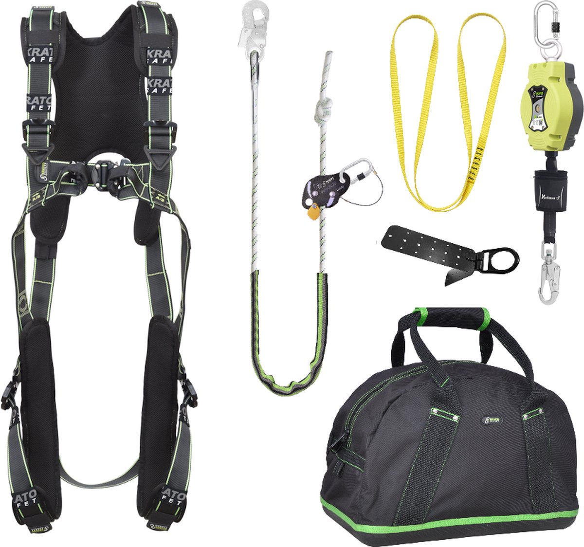 Kratos complete set valbeveiliging comfort - Valstopblok - Werkpositielijn - Ankerstrop - Ankerpunt - Maat M-L
