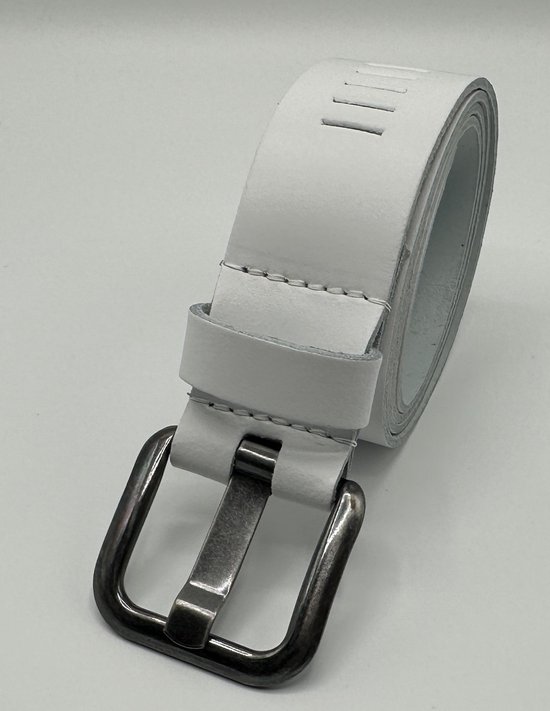 Arieszzz - Heren Riem - Leren Riem - Lederen Riem - Past Altijd - Mat Wit 115 cm - 4 cm breed - Wit - Broekriem - Totale lengte 130 cm