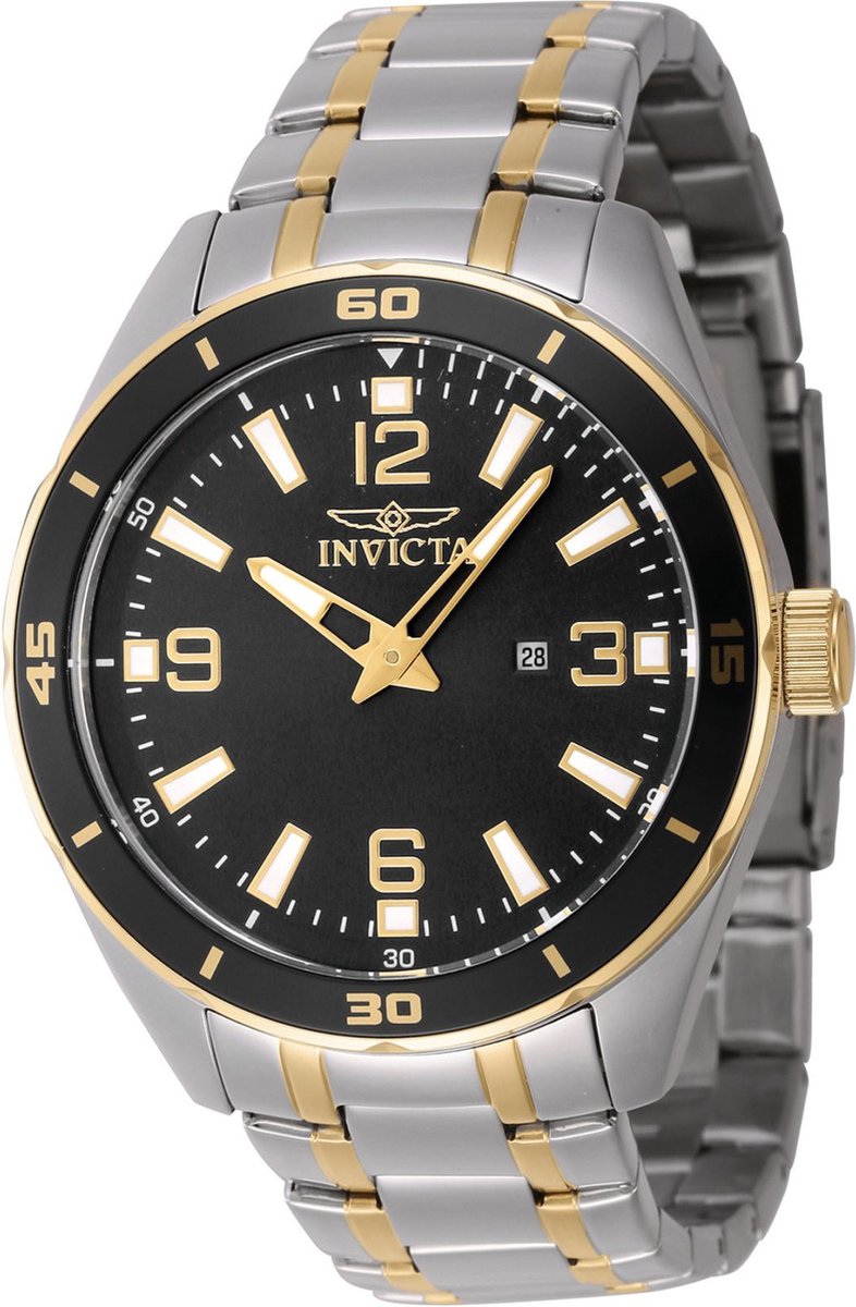 Invicta Pro Diver 46669 Heren Horloge - Waterdicht - Analoog - Quartz Uurwerk - Roestvrij Staal met zwarte Wijzerplaat - 44mm
