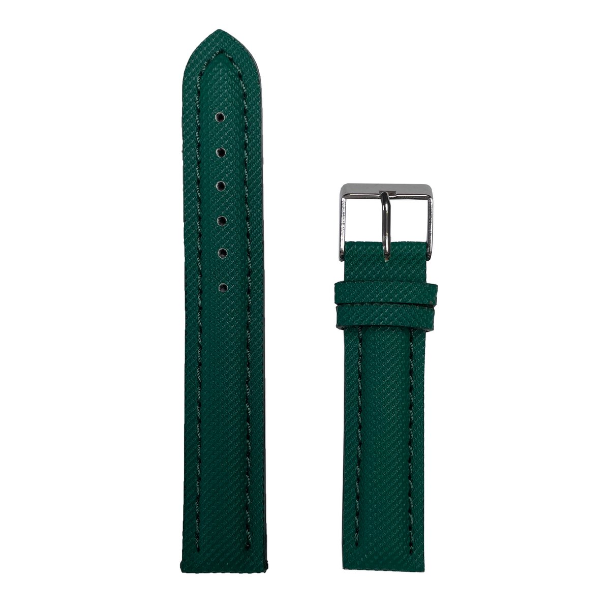 Horlogeband - 18mm - Groen - Echt leer in stoffen uitvoering - Roestvrijstalen gesp