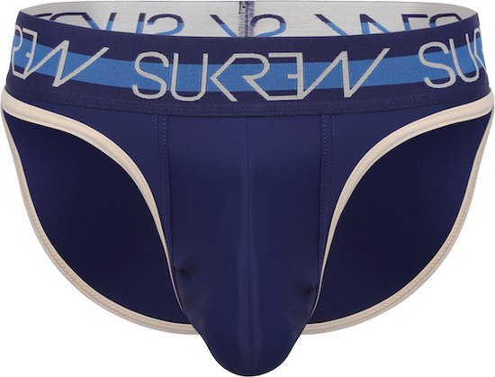 Sukrew Classic Slip Navy/Cream - Maat L - Heren Ondergoed - Onderbroek met grote pouch