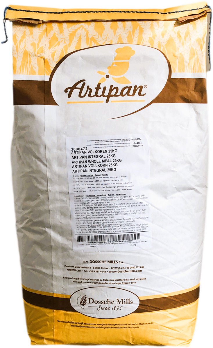 Artipan volkoren 25kg - brood bakken - bakingrediënt - bloem