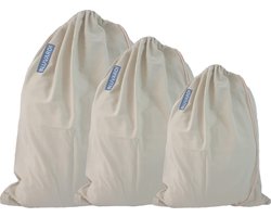 Bluvardi katoenen waszakken set van 3 stuks - heavy duty - licht beigegroen