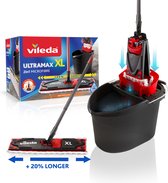 Vileda Ultramax XL complete set met mop en emmer - Mopset met emmer - 20% langere kop - Vlakke mop en microvezelhoes - Voor alle harde vloeroppervlakken - Verwijdert meer dan 99% van de bacteriën met enkel water