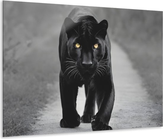 Indoorart - Glasschilderij Zwarte panter gele ogen 40x60 CM - Afbeelding op plexiglas - Inclusief montagemateriaal