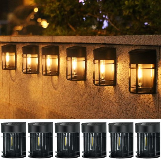 Wandlamp op zonne-energie voor buiten - Set van 6 stuks | Tuinverlichting IP65 waterdicht | Draadloos en energiezuinig