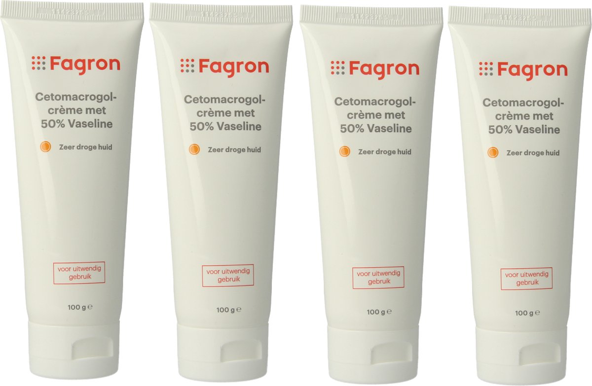 Fagron Cetomacrogolcrème met 50% vaseline - 4x100 ml voordeelverpakking