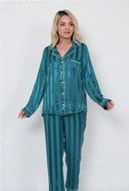 Dames 2- Delige -Pyjama- Luxe Pyjamaset- Nachtkleding- Homewear -Satijn Smaragdgroen Maat L