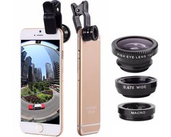 3-in-1 Smartphone Lens Kit - Clip On voor Mobiele Telefoon - Groothoek & Fisheye Lenzen - Micro & Macro