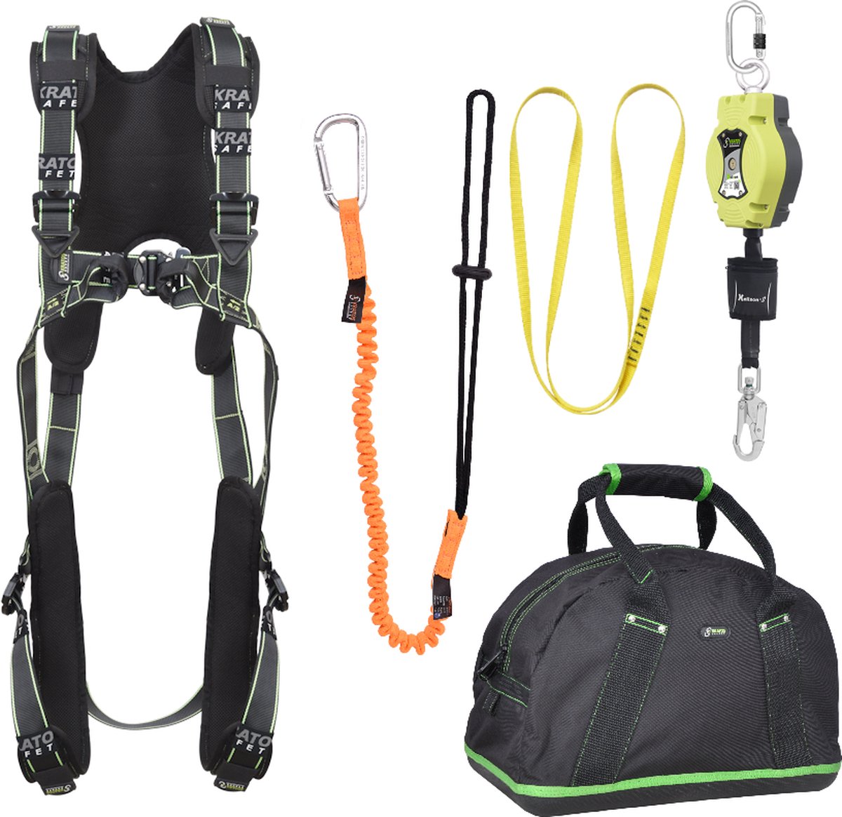 Kratos complete set valbeveiliging comfort - Valstopblok 6m - Ankerstrop 1,20m - Uitrekbare gereedschapslijn - Maat M-L