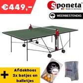 Sponeta® S1-42e Tafeltennistafel outdoor Bundel - Inclusief Batjes + Balletjes - Inclusief afdekhoes - Inklapbaar - Verrijdbaar - inclusief batshouder - Inclusief bats - Buitentafel - 10 jaar garantie - LxBxH 274x152,5x76cm