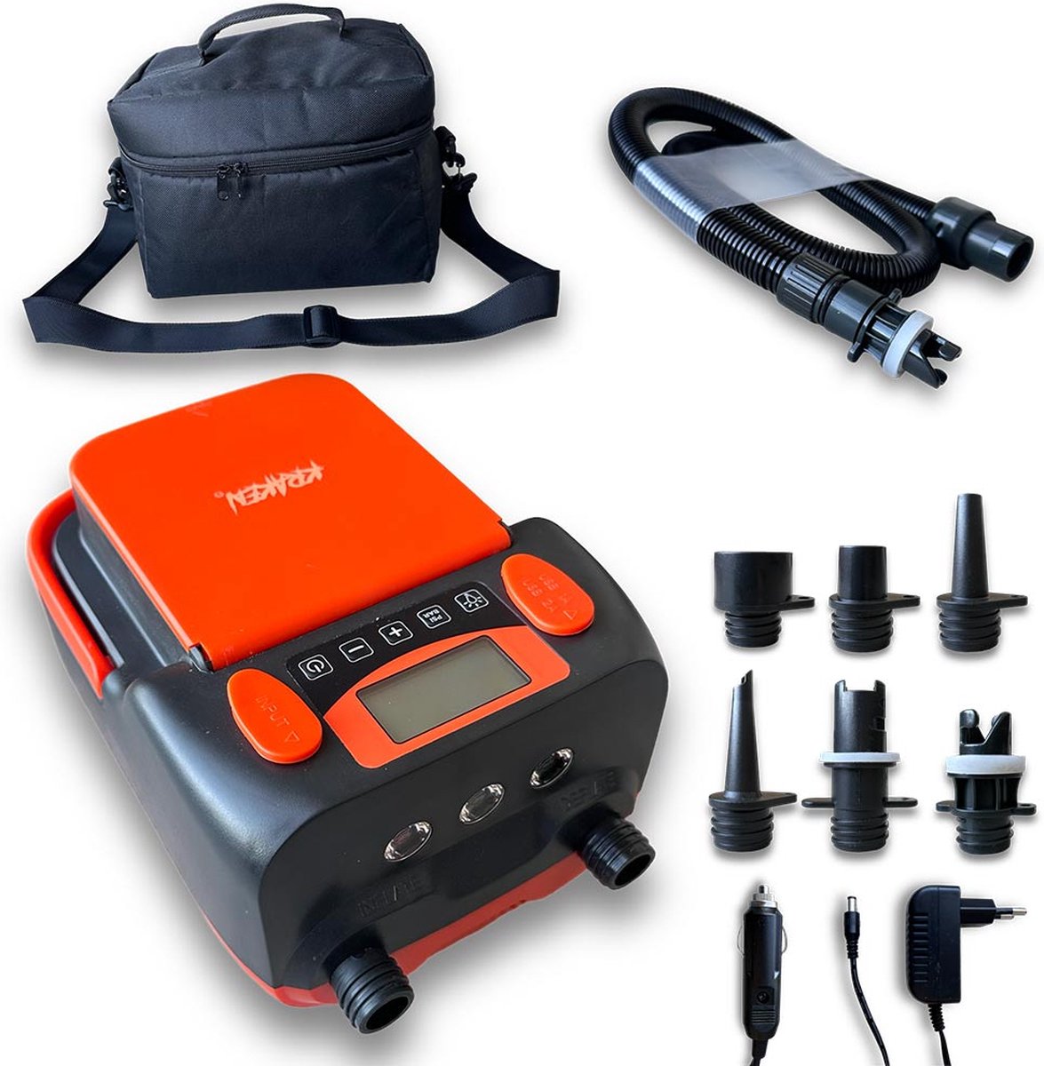 KRAKEN Elektrische Tent Pomp met Accu | Ideaal voor kamperen | Dometic, Outwell, Quechua, Vango, Obelink, Kampa, Eurotrail | Automatisch stoppen bij ingestelde druk | Tent leegpompen | USB poorten | Powerbank voor mobiel/tablet | 6000 mAh | 16 PSI