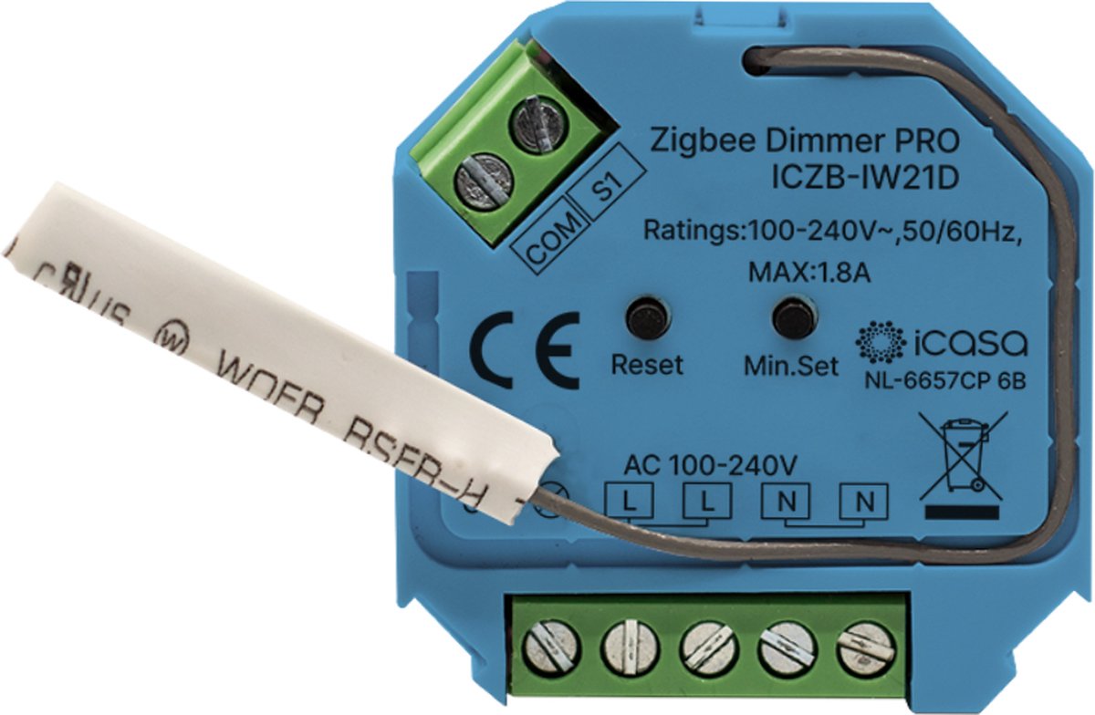iCasa Zigbee Dimmer met Druk/Draai bediening | 230V-300/600W | 2 Draads