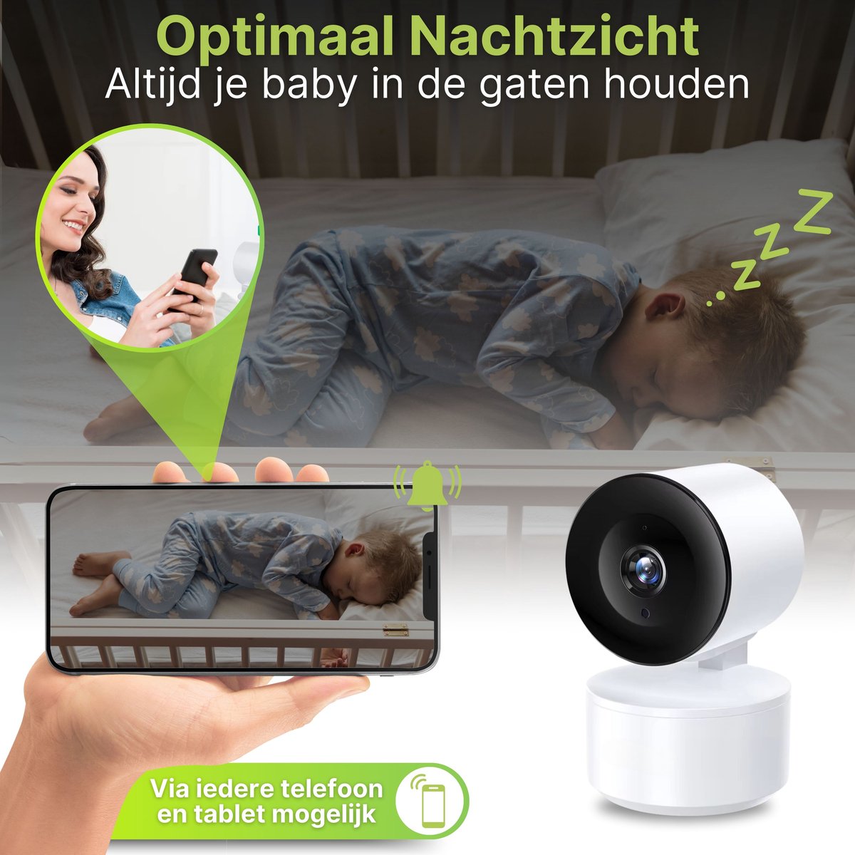 Afbeelding 2 van HB Babyfoon 2K HD WIFI - Babyfoon met camera - Babyfoon - Op afstand bestuurbaar - Video & Audio - Baby monitor - Smart App Functie - Incl. 64GB Micro-SD Kaart - 2.4 GHz - Wit